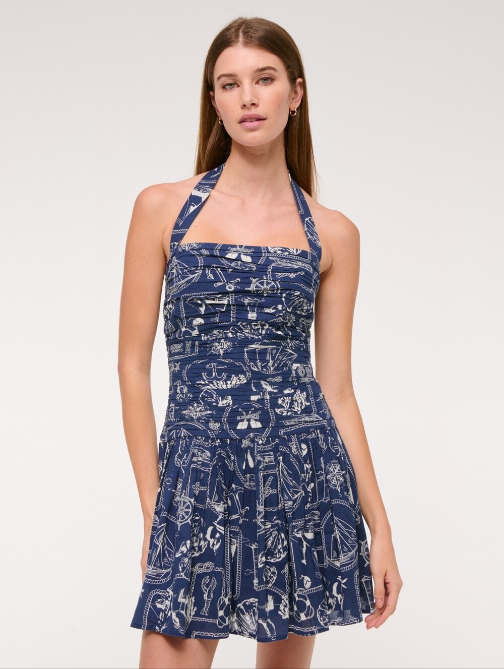 Abercrombie & Fitch Navy and White One-Shoulder Nautical Halter Dress